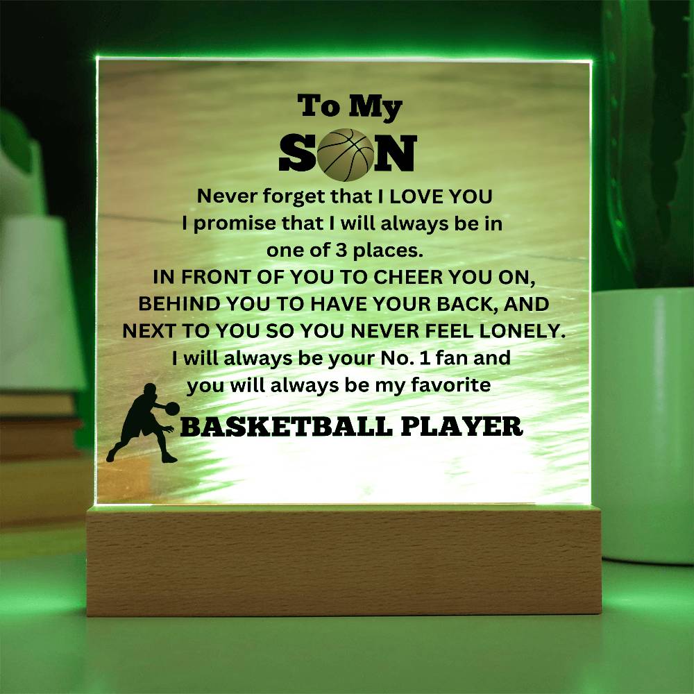 To My Son / No.1 Basketball Player / Gift from Mom/ Gift from Dad/ Square Acrylic Plaque with LED light