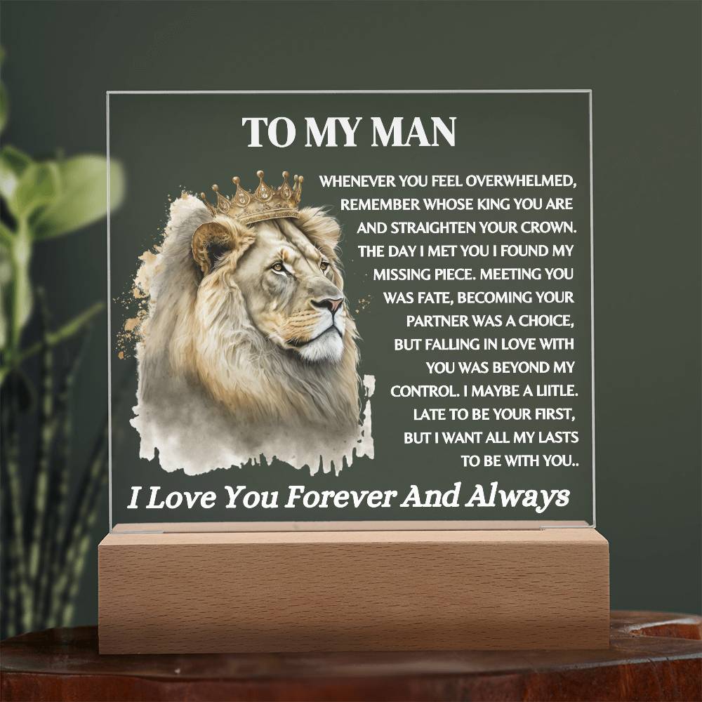 To My Man / Lion King / Square Acrylic Plaque with LED light