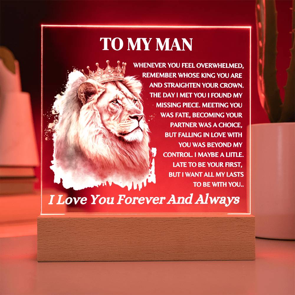 To My Man / Lion King / Square Acrylic Plaque with LED light