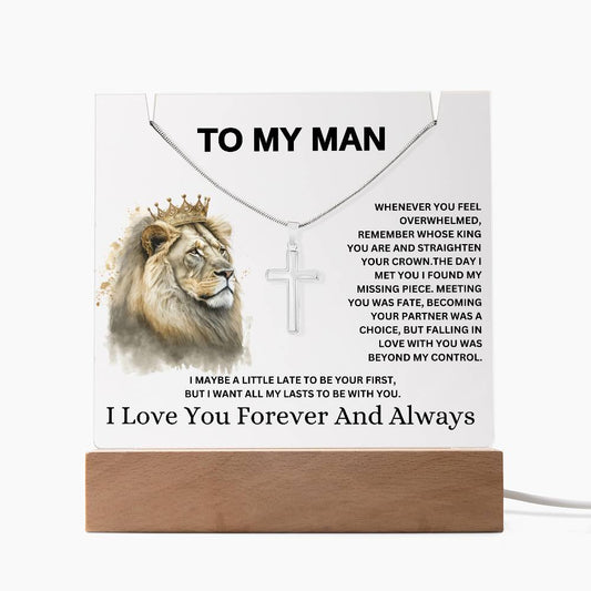 To My Man / Keepsake Acrylic Bundle with Artisan Cross Necklace