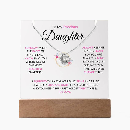 To My Precious Daughter / Keepsake Acrylic Bundle with Love Knot Necklace