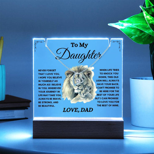 To My Daughter/ Gift from Dad / Keepsake Acrylic Bundle with Forever Love Necklace/ LED light