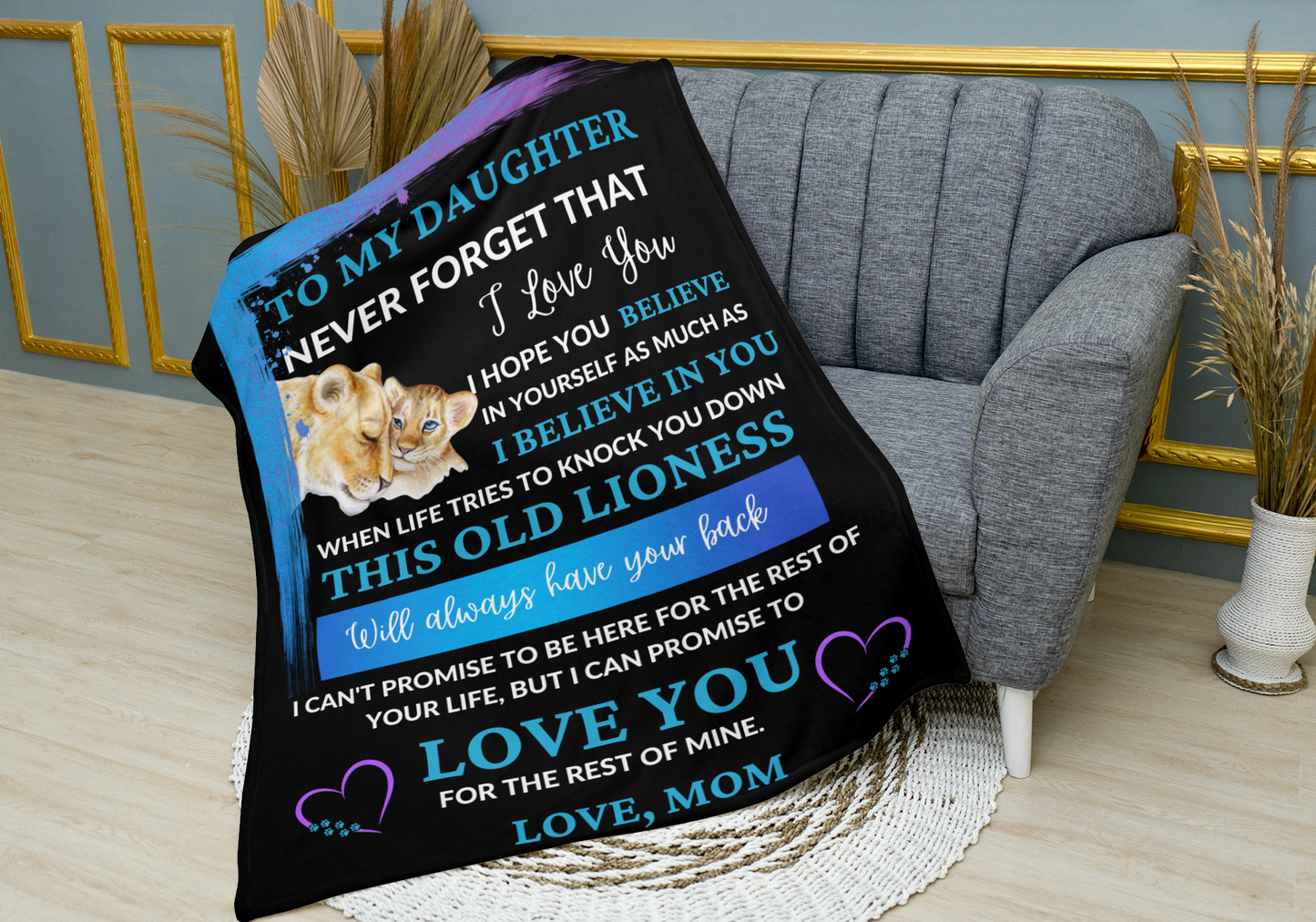 To My Daughter / This Old Lioness / Love, Mom / Mink Sherpa Blanket 50x60