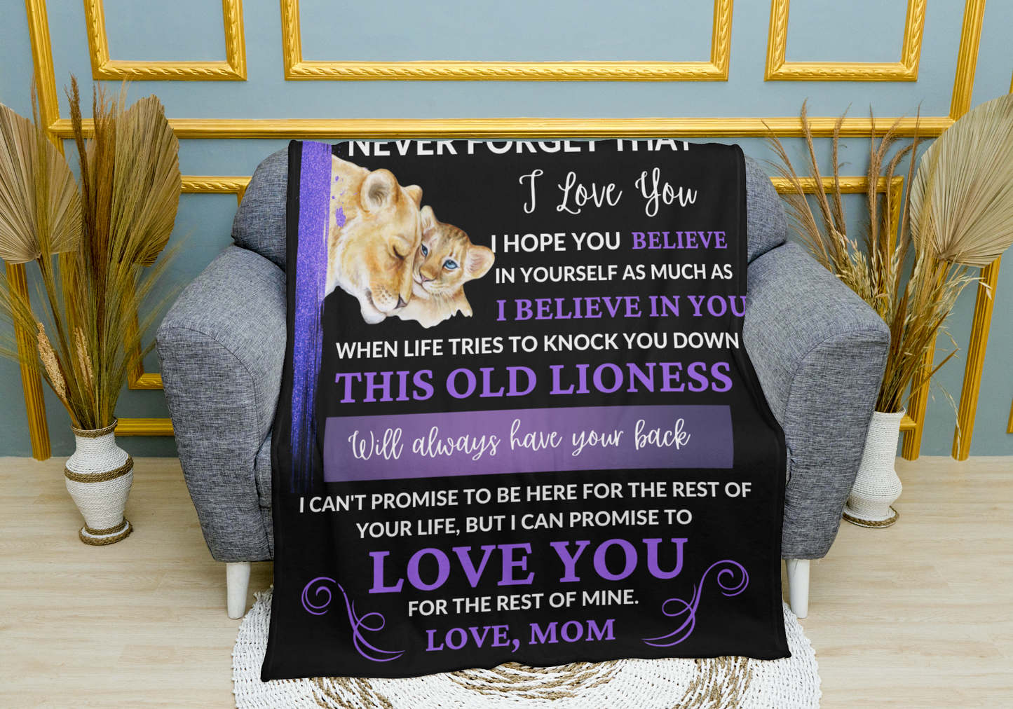 To My Daughter / This Old Lioness / Love, Mom / Mink Sherpa Blanket 50x60