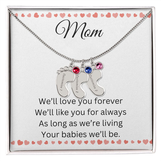 Mom Necklace / Engraved Baby Foot with Birthstone Necklace
